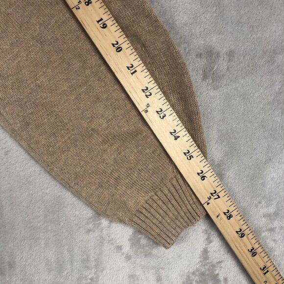 TALBOTS Sweater Women’s Sz L Tan Cotton Long Balloon Sleeve V-Neck Ribbed Raglan - Picture 8 of 10